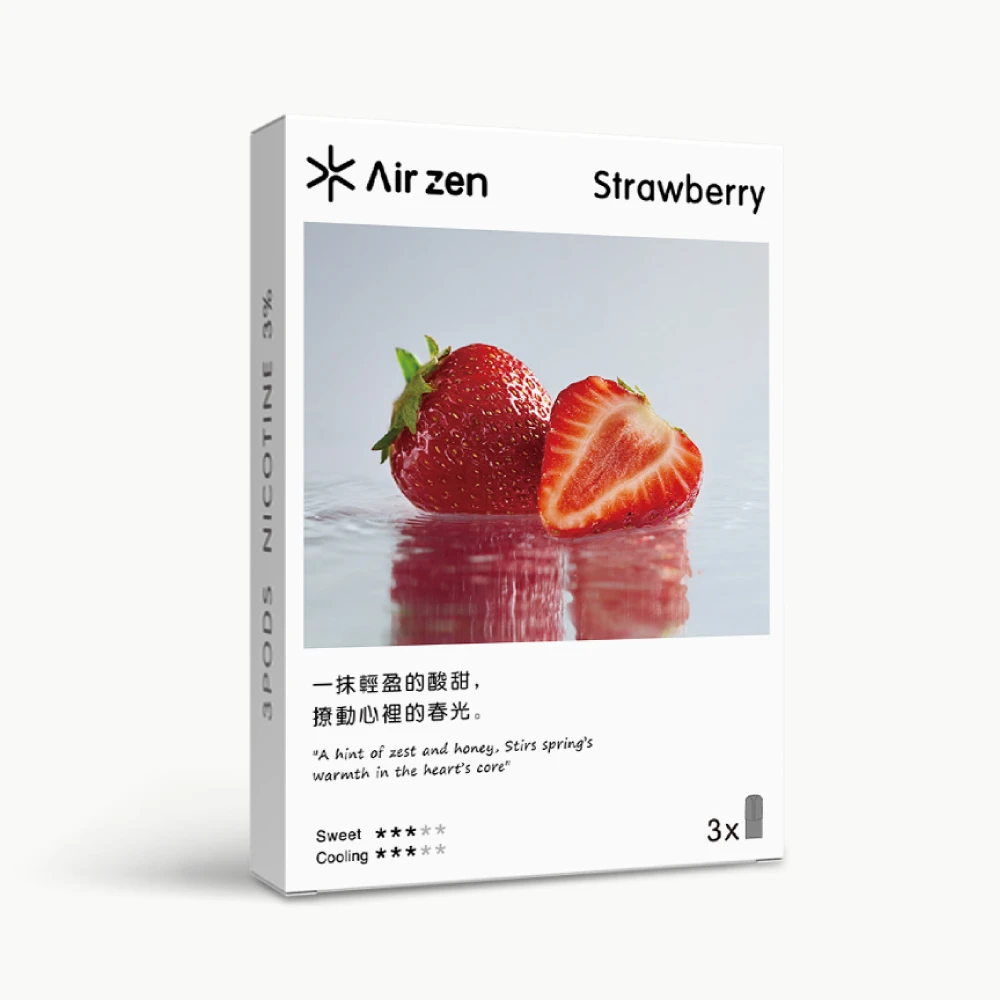 08 草莓 Airzen strawberry flavor pre-filled pods, 3 count per box, product packaging image.