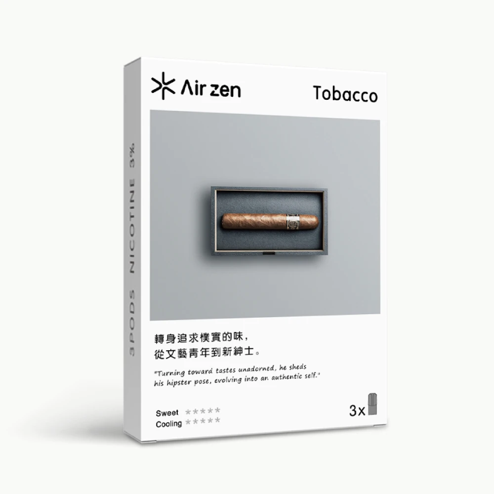 28 煙草_(2) Airzen Tobacco flavor pre-filled pods, 3 count per box, product packaging image.